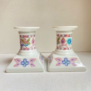 Carolina Designs made in Japan porcelain candle holders pastel flowers and birds